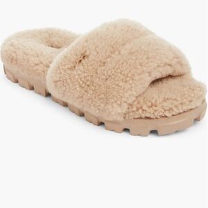 Sand/Natural Cozetta Curly Genuine Sherling Ugg Slide Slipper